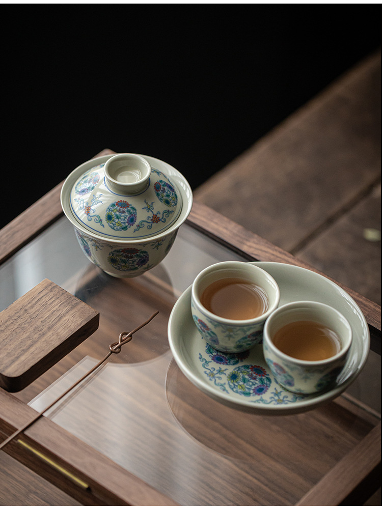 Traditional Blue Lotus Gaiwan with Saucer 150ml