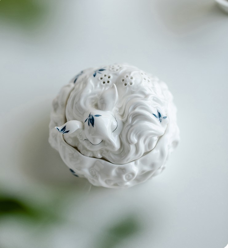 White Fox Porcelain Incense Burner