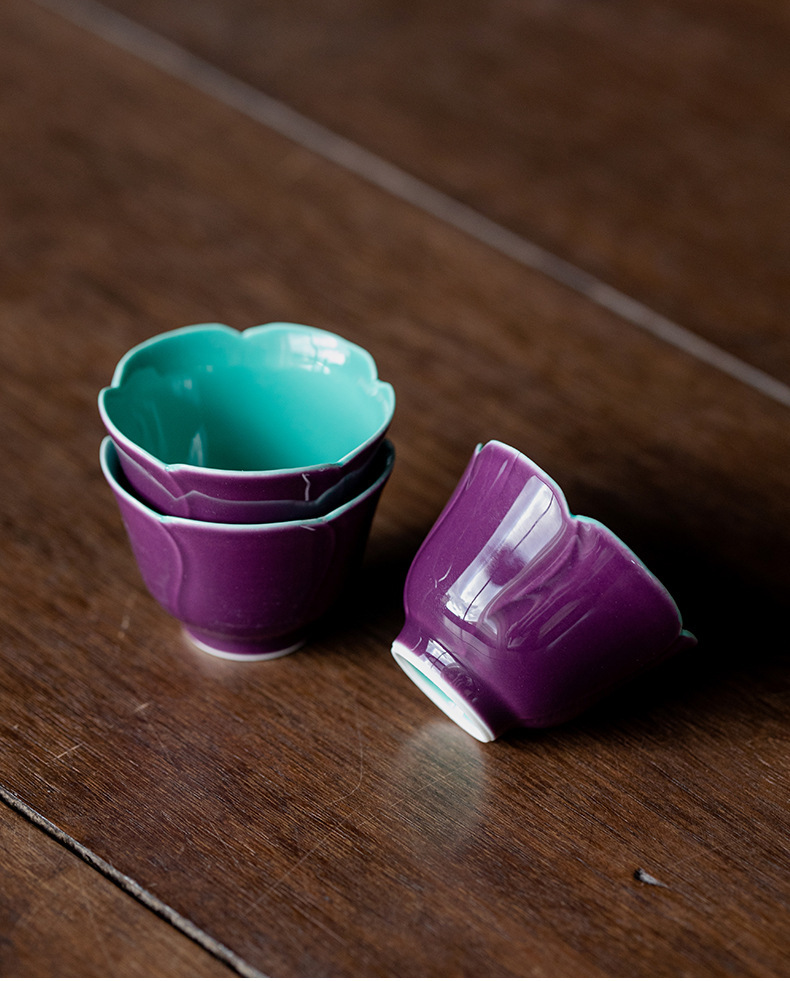 Deep Purple Flower Style Tea Cup, Jingdezhen Pottery Kung Fu Tea Cup 30ml