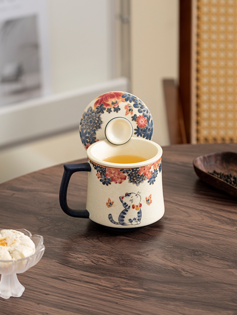 [Copy]White Cat Ceramic Mug with Strainer 320ml