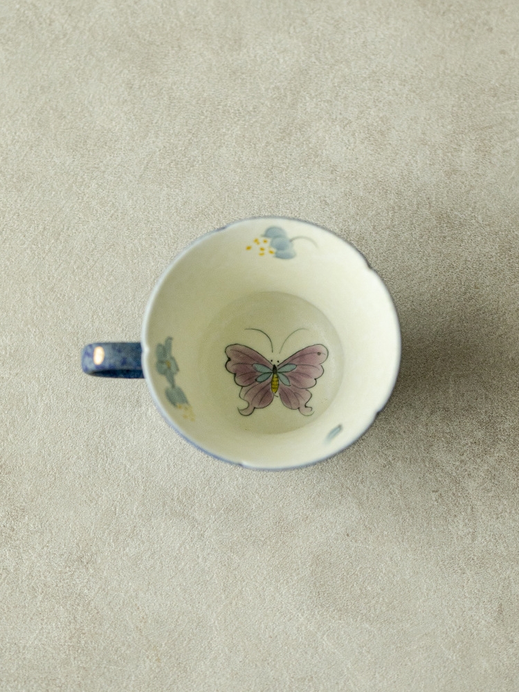 Blue Mug with Saucer 80ml, Butterfly