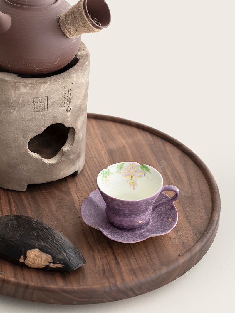 Purple Mug with Saucer 80ml, Wisterias