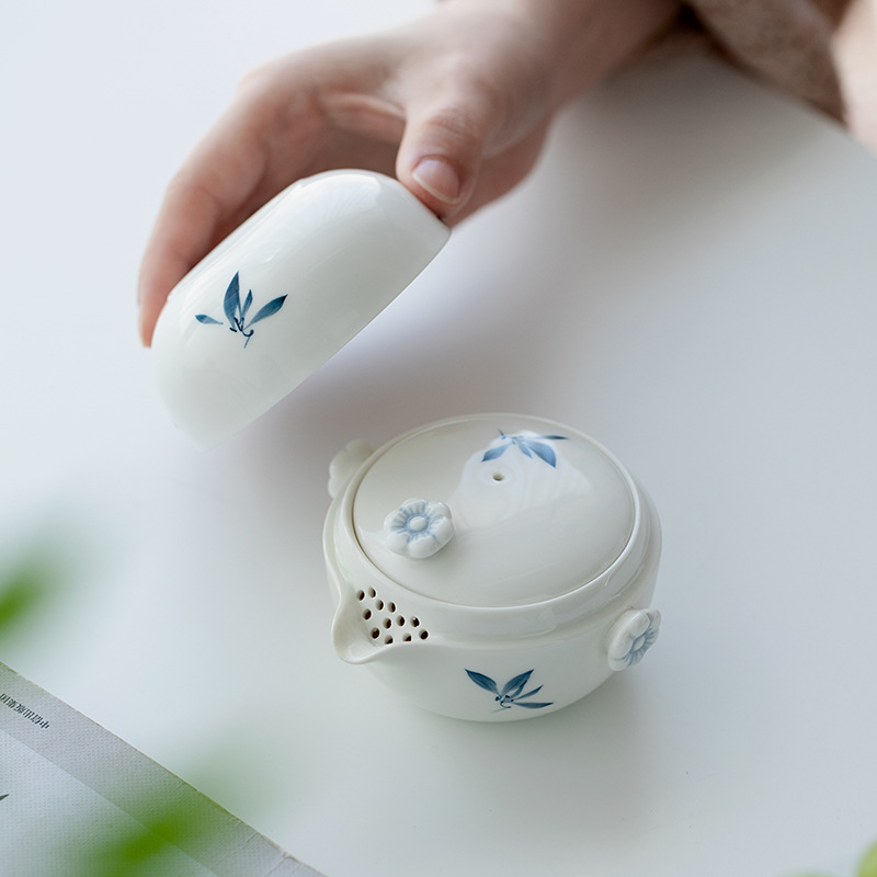 Japanese Style Travel Tea Set, 1 Glass Teapot+1 Ceramic Cup