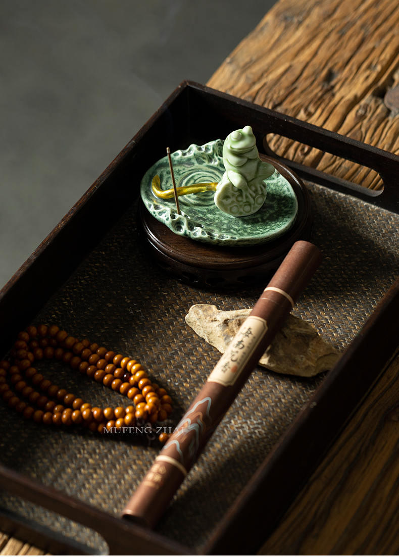 Frog At Ease Ceramic Incense Stick Holder, Funny Incense Set Ornaments