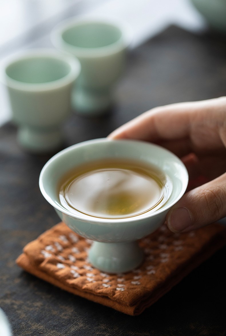 Minimal Style Tea Cup 60ml, Lake Cyan/Lime White Chinese Porcelain