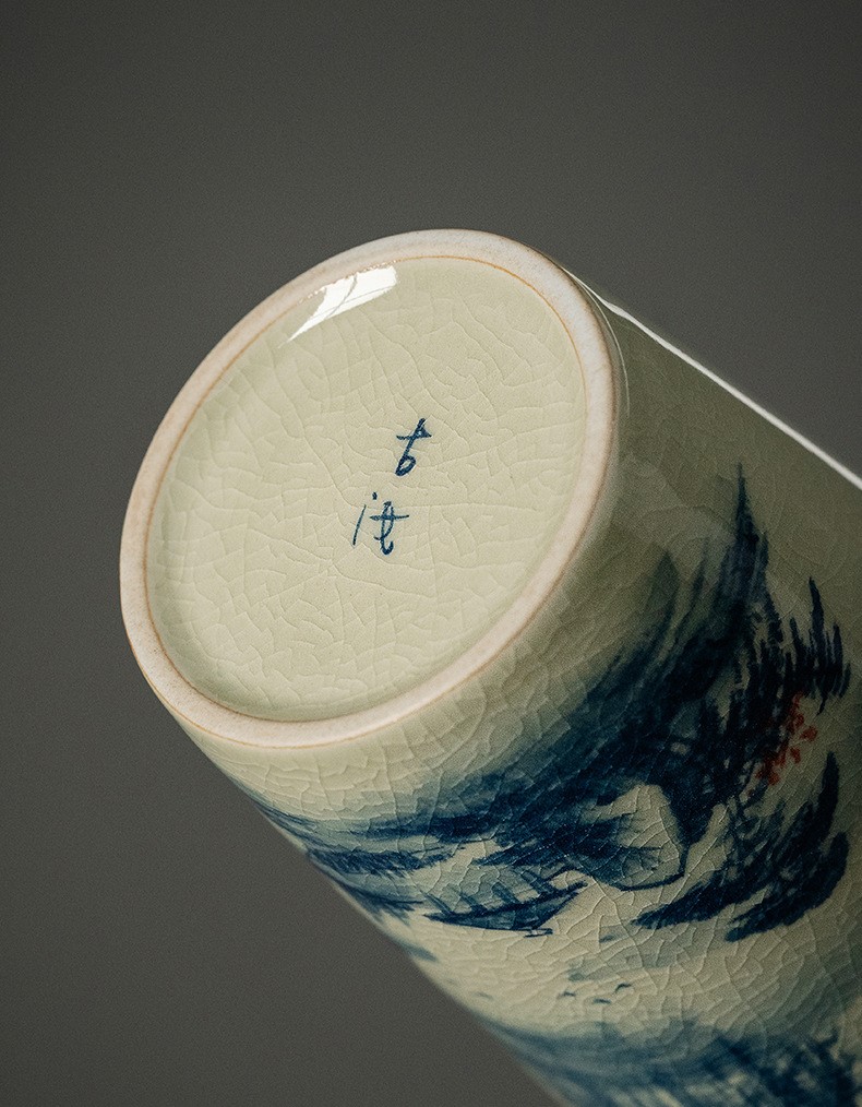 Tea Ceremony Tool Kit, Kung Fu Tea Accessories Set with Landscape Ceramic Container, Blue and White Jingdezhen Pottery