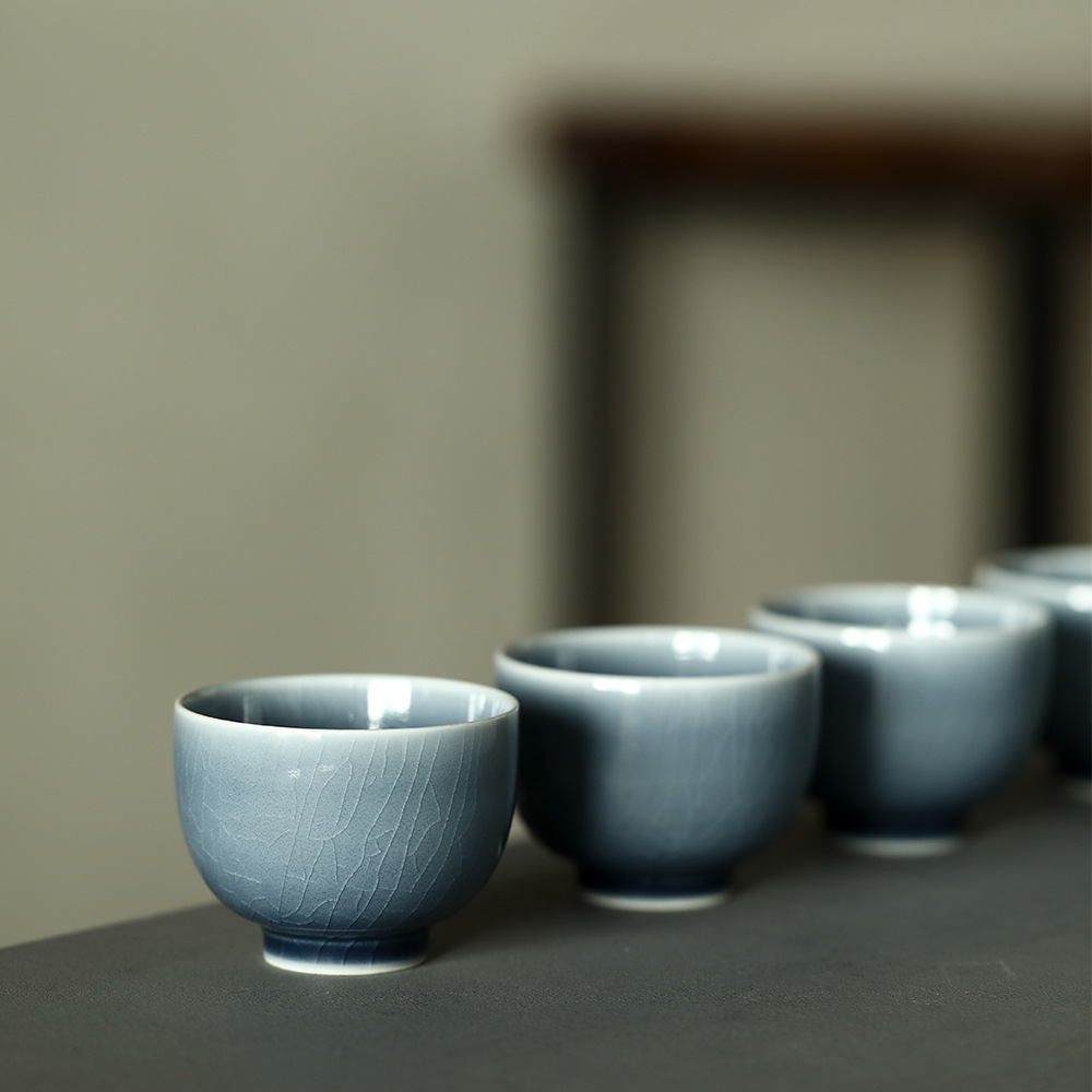 Ink Blue Ice Crackle Tea Cup 80ml, Jingdezhen Pottery