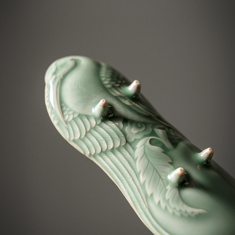 Bas-Relief Crane Tea Leaf Scoop, Chinese Porcelain Kung Fu Tea Accessory