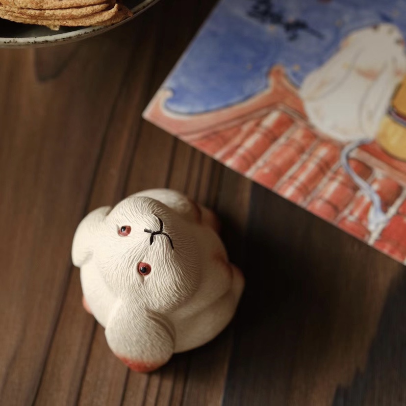 Moon Rabbit Figurine, Handmade Ceramic Tea Pet, Made of Yixing Zisha Clay