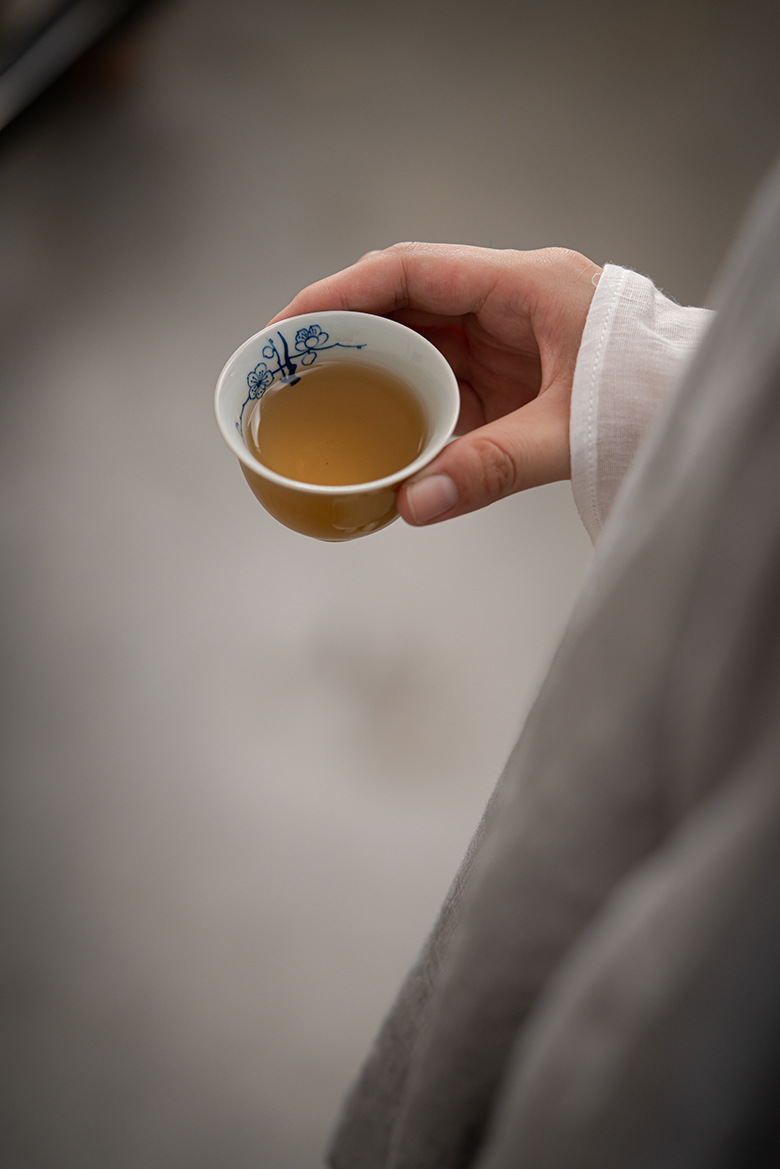 Yellow Tea Cup Set(3pcs) with Bamboo and Flower Deco