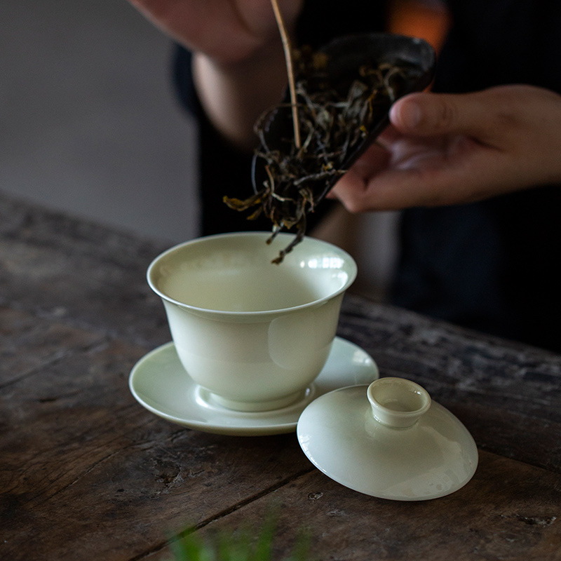 Ash White Gaiwan Set 170ml, Chinese Porcelain Kung Fu Tea Set