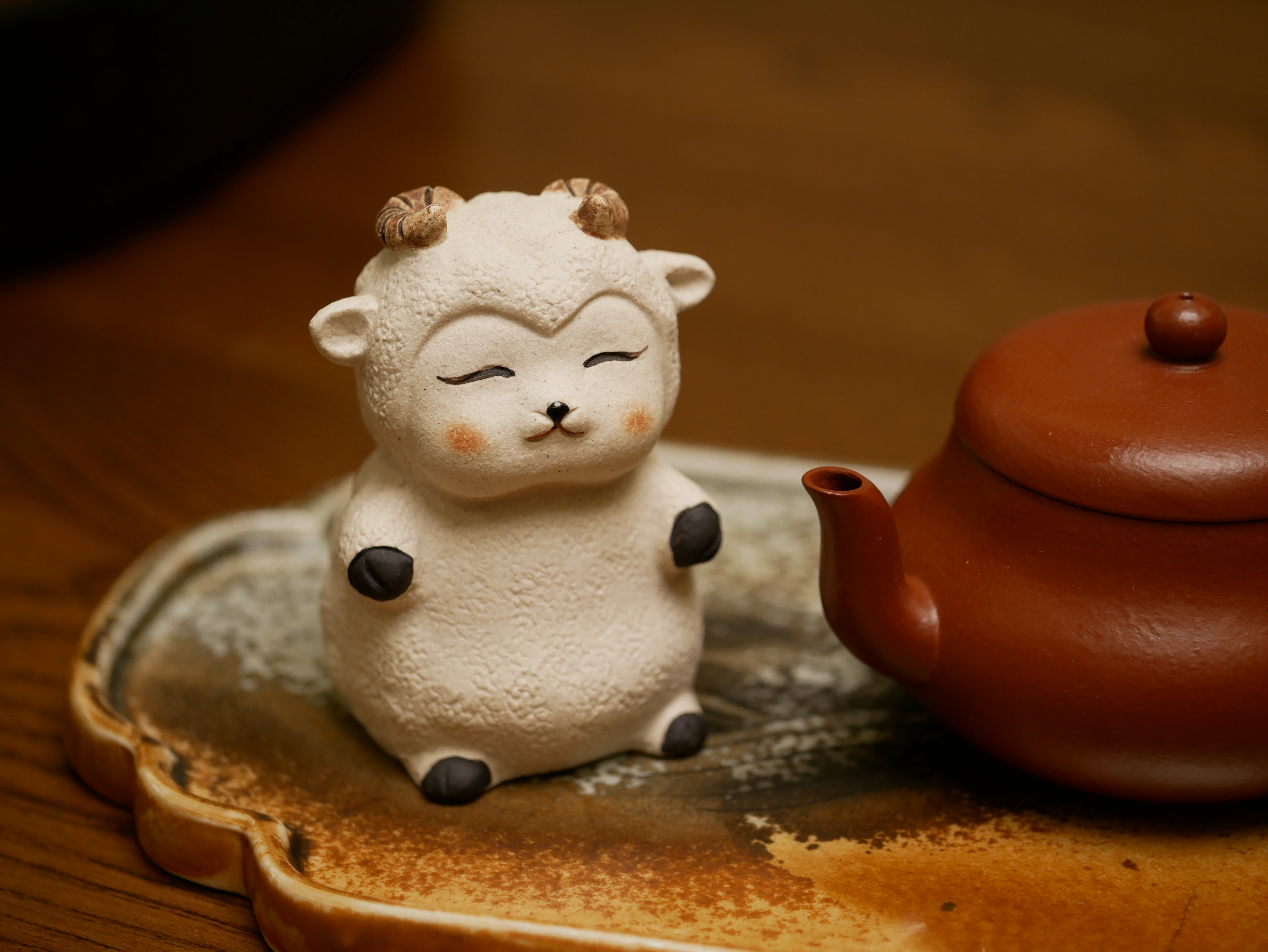 Soft Sheep Figurine, Ceramic Sheep Tea Pet