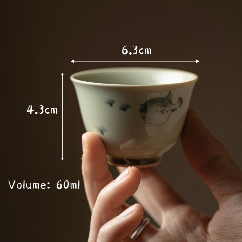 Funny Balloonfish Tea Cup, Porcelain Kungfu Tea Set 60ml