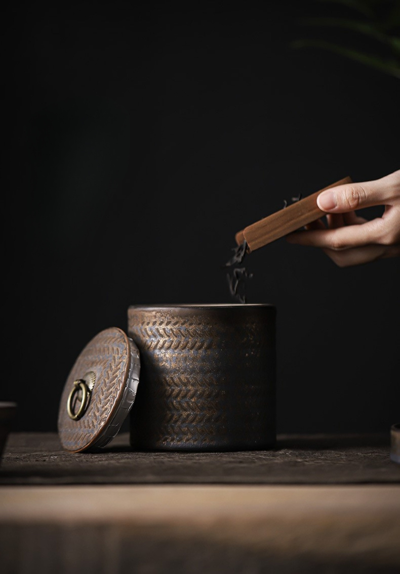 Stoneware Tea Canister 350ml, Japanese Style Rust-Glazed