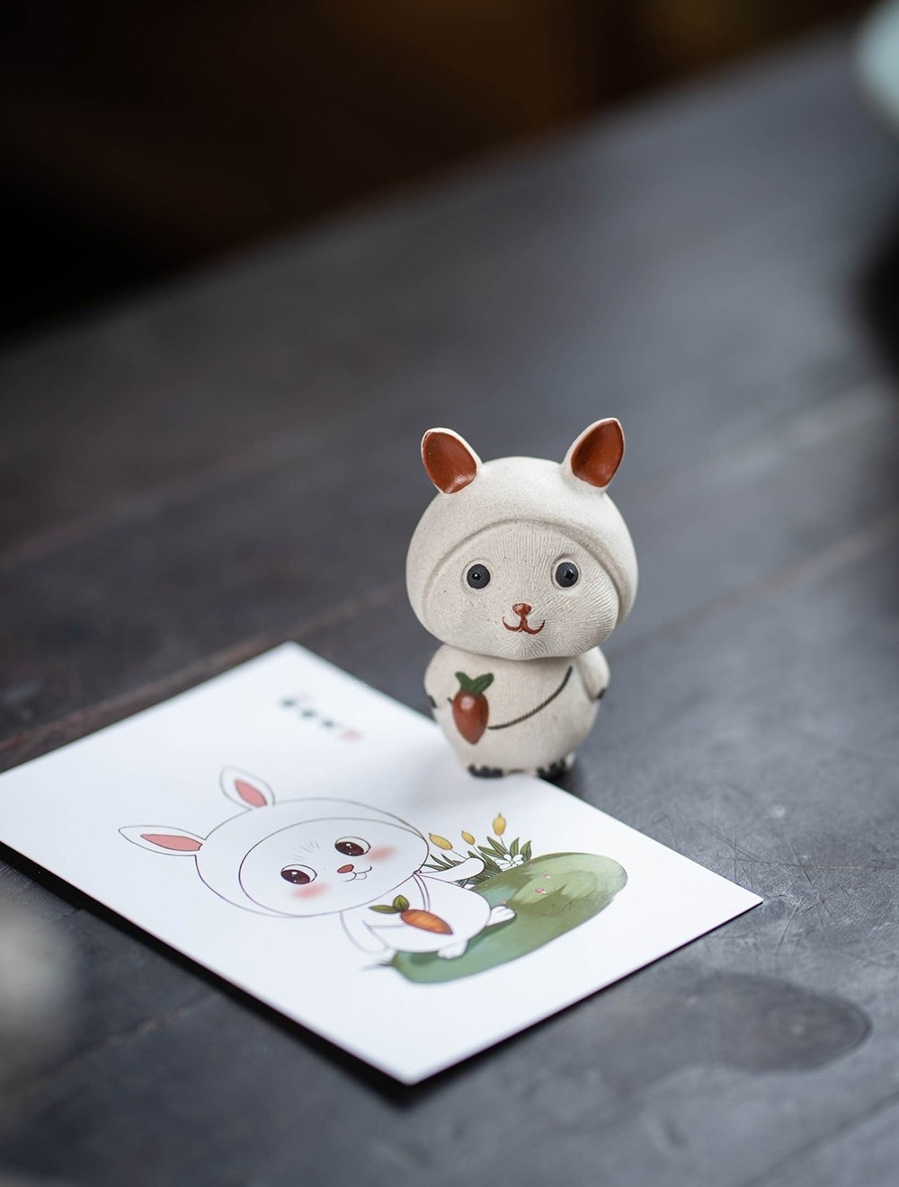 Handmade Tea Pet Set, Ceramic Rabbit Figurine, Made of Yixing Zisha Clay