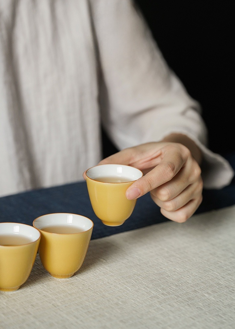 Moon Yellow Tea Cups Set*4pcs, Japanese Style Gongfu Tea Cup 50ml