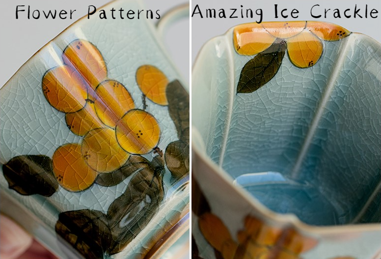 Flower Pattern Mug 180ml, Ice Crackle Porcelain Tea Cup Cappuccino Mug