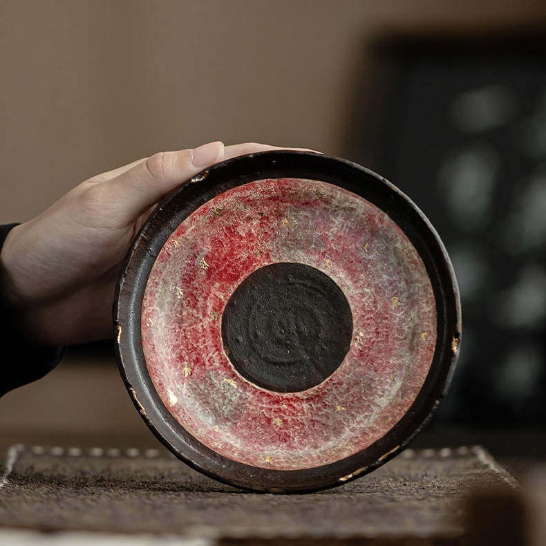 Japanese Style Red Stoneware Saucer For Teapots