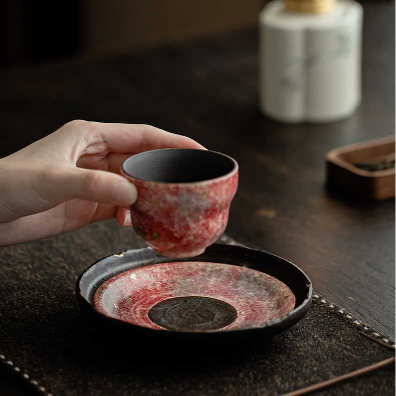 Japanese Style Red Stoneware Saucer For Teapots