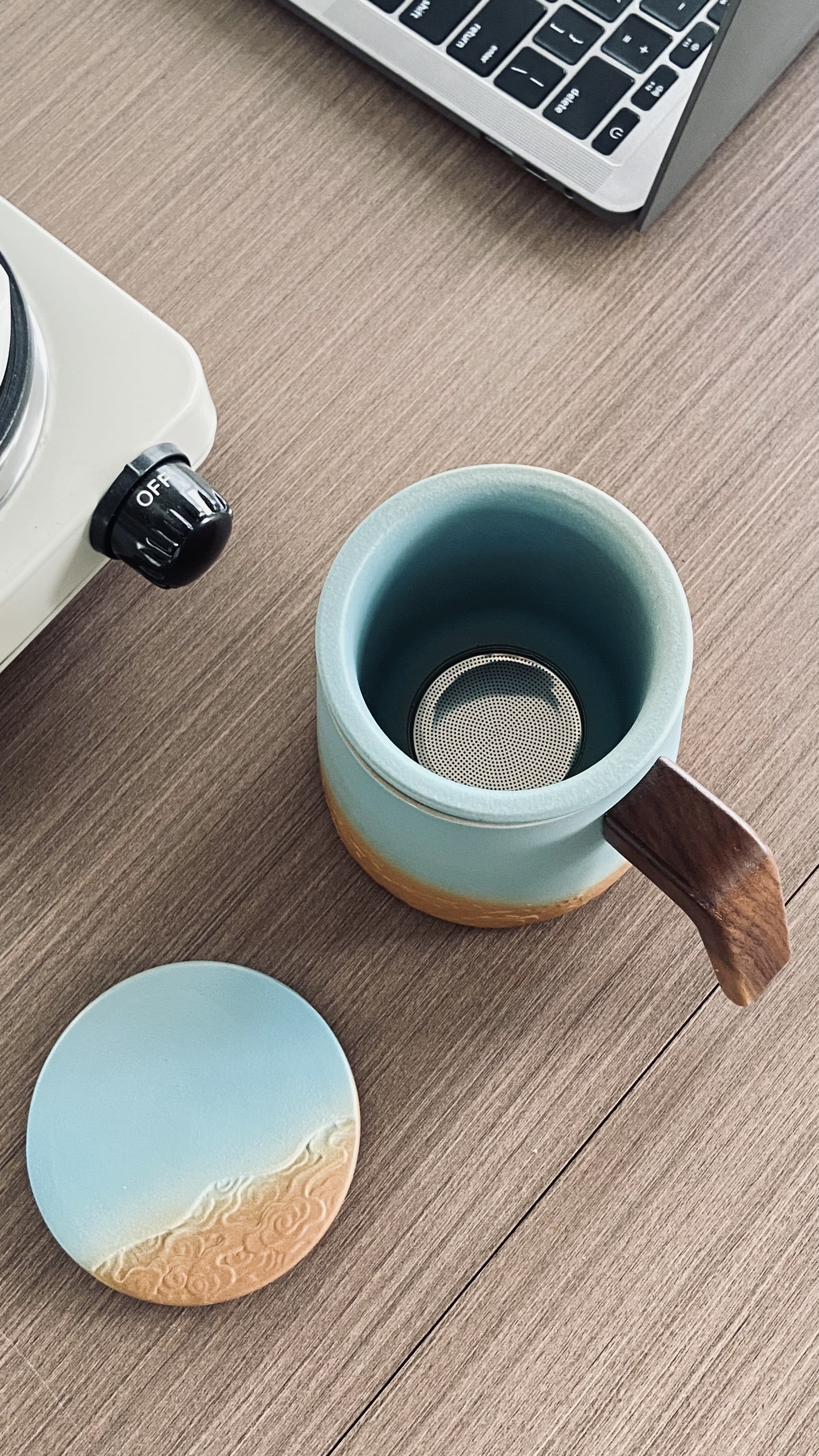 Sky Gradient Tea Mug With Infuser 360ml, Engraved Cloud Pattern, 4 Colors Optional