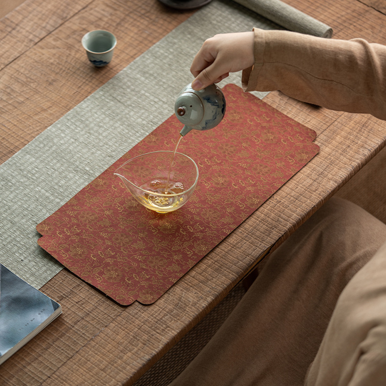 Scrolling Lotus Pattern Tea Mat, 4 Colors Optional