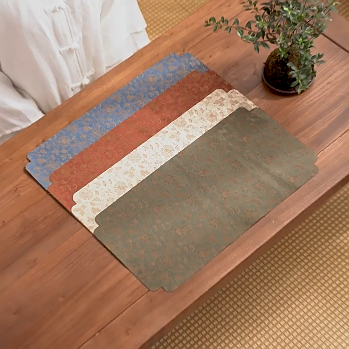 Scrolling Lotus Pattern Tea Mat, 4 Colors Optional