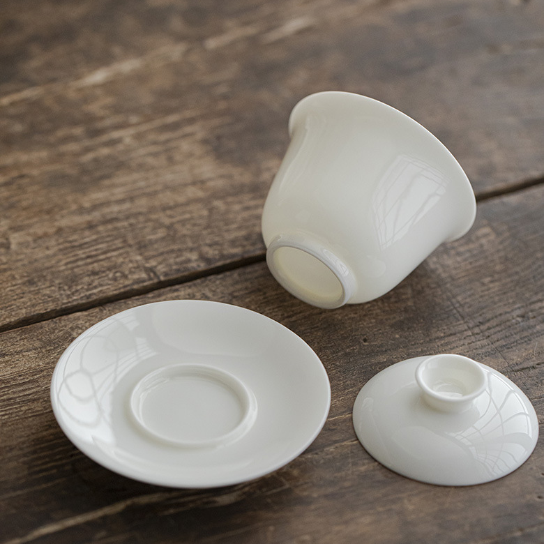 White Porcelain Gaiwan with Saucer, 6 Styles Optional