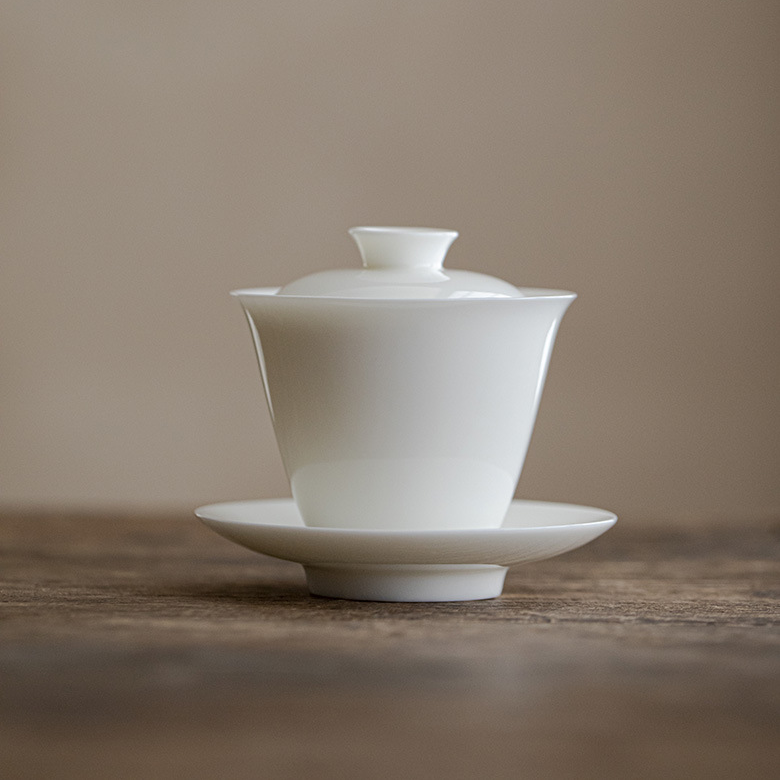 White Porcelain Gaiwan with Saucer, 6 Styles Optional