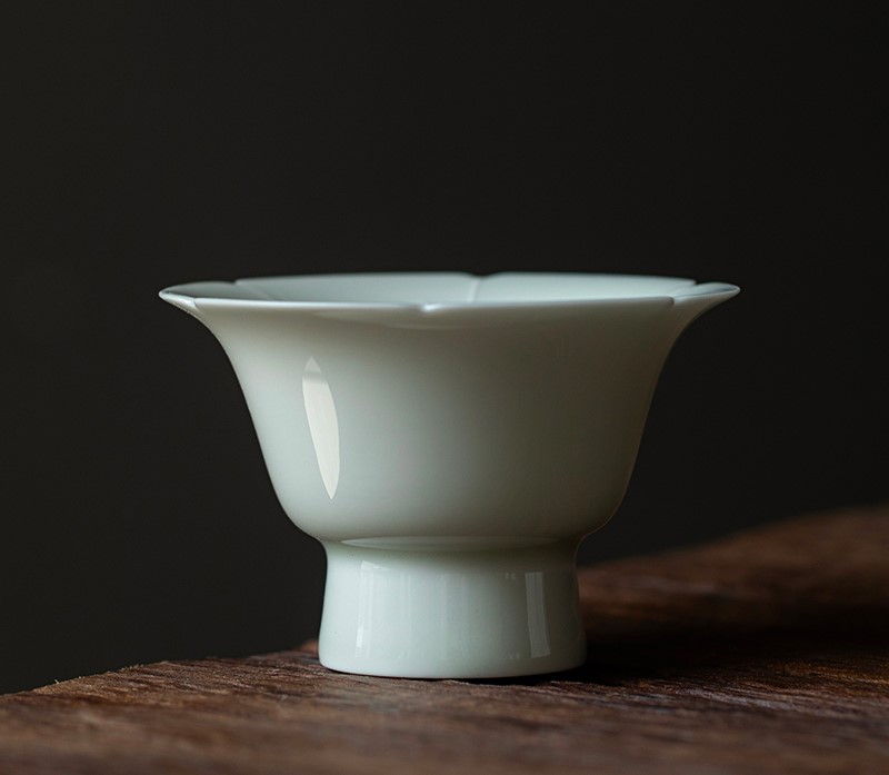 Ice Flower Tea Cup with Saucer 60ml, Misty Blue Ice Crackle Glaze, Chinese Kung Fu Tea Cup Set