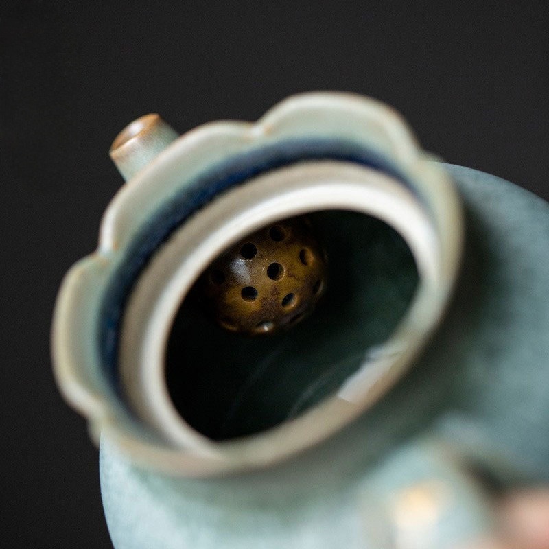 Vintage Style Stoneware Teapot, Handmade Fambe Blaze Tea Set 170ml