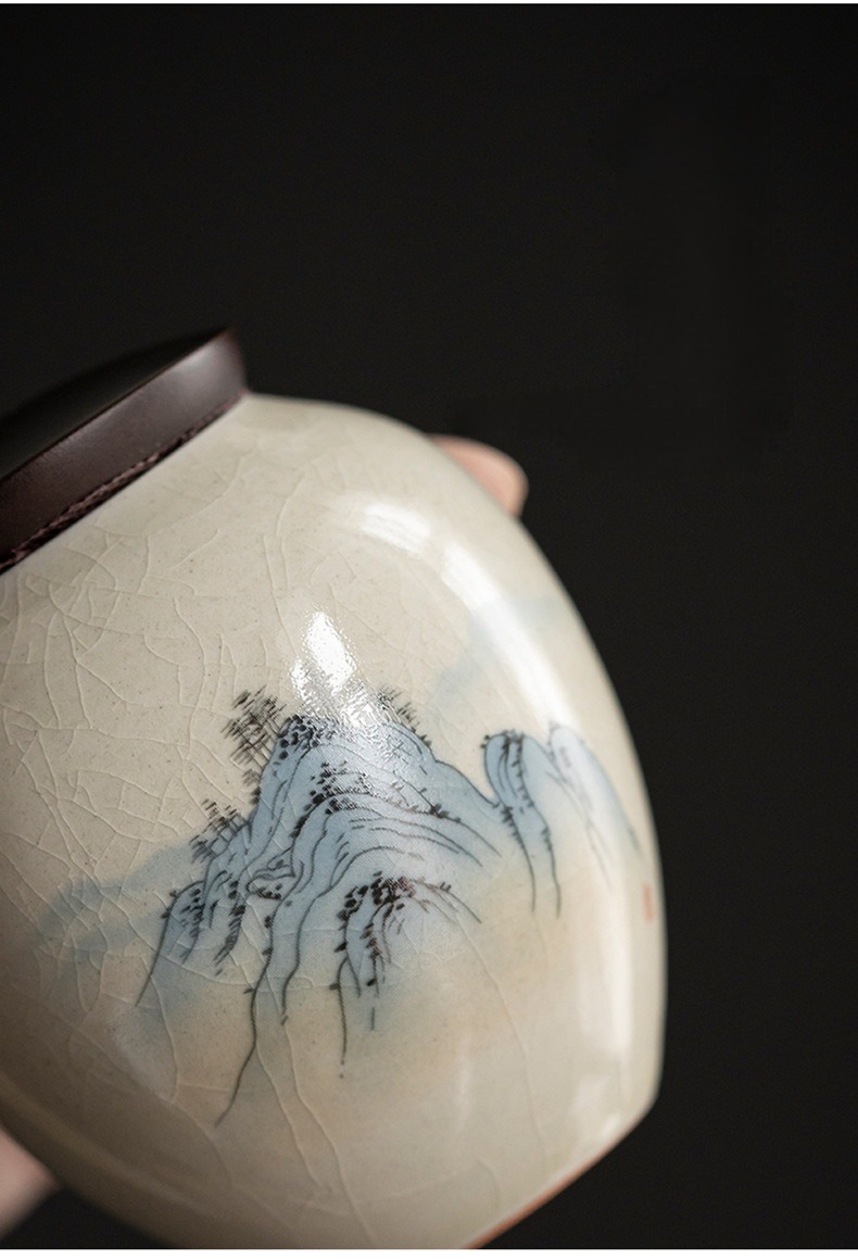 Classic Chinese Style Ceramic Tea Canister with Handpaint Patterns of Landscape and Osmanthus