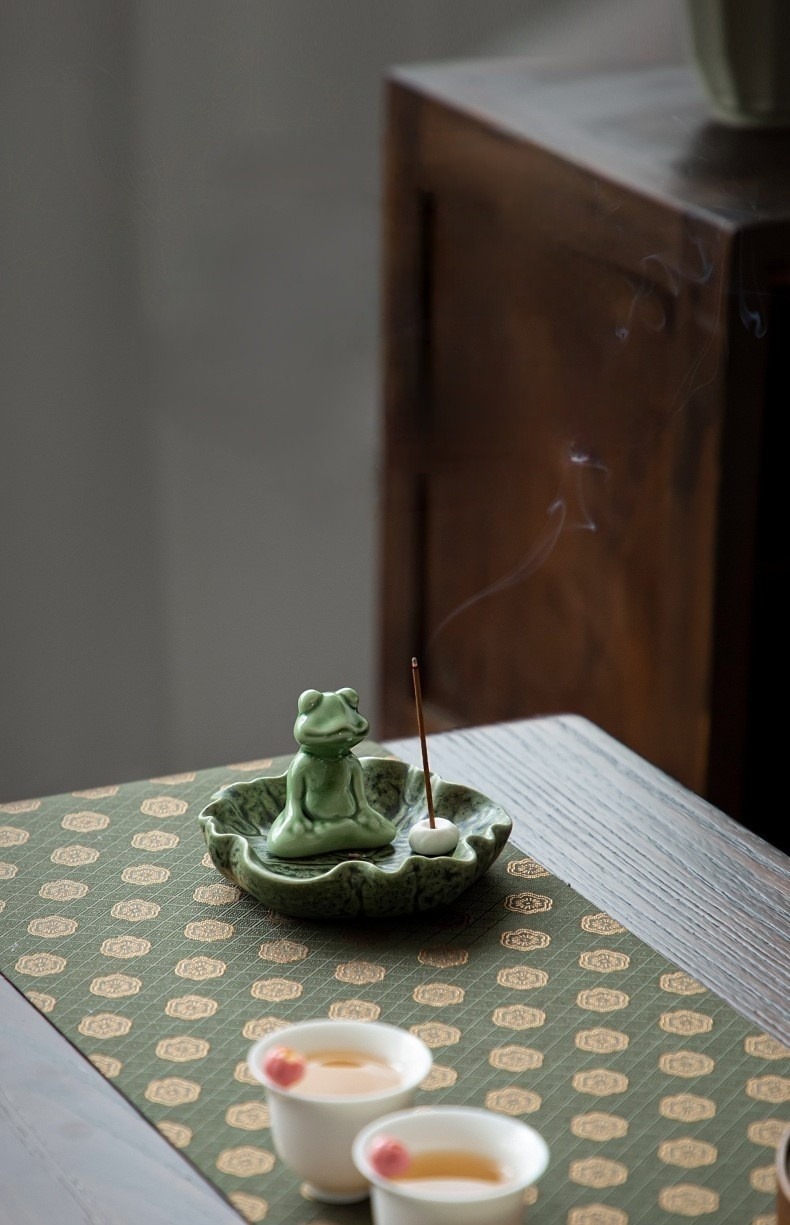 Ceramic Frog Incense Stick Holder, Zen Frog Toad In Meditation