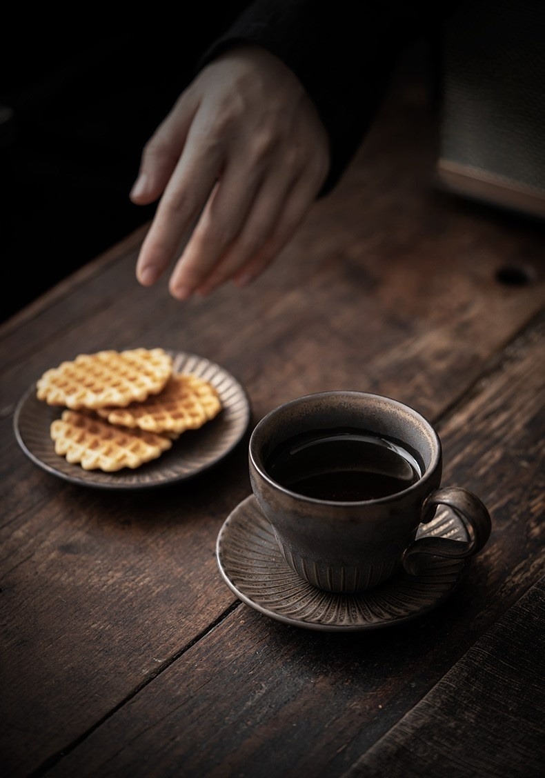 Rustic Stoneware Mug with Saucer 200ml
