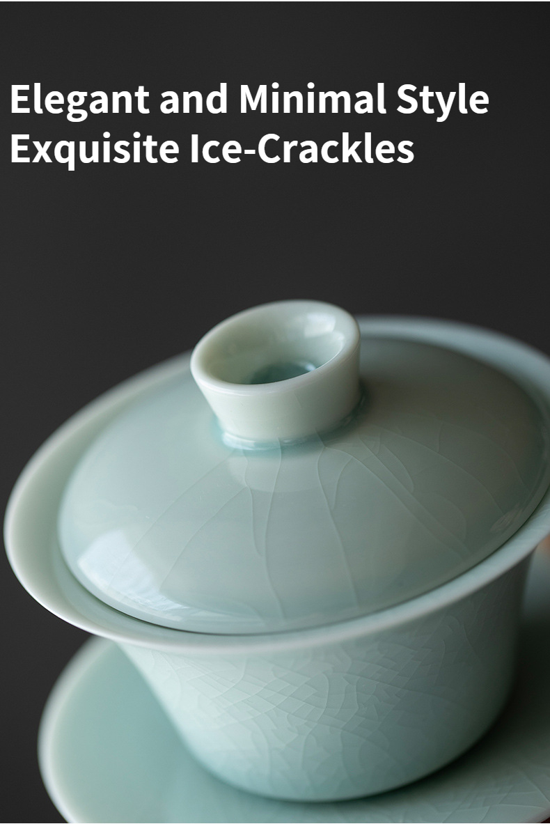 Porcelain Gaiwan Tea Set, Gaiwan+Saucer, Lake Cyan/Lime White Chinese Porcelain