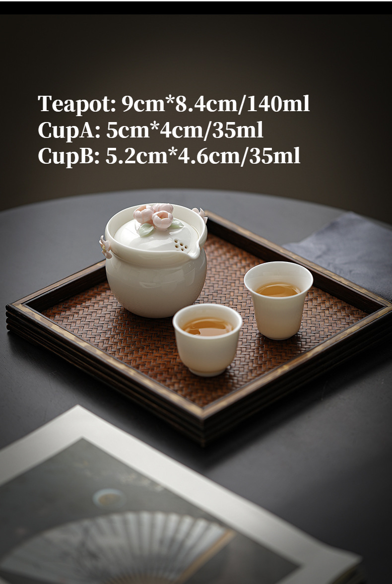 Pink Flower Travel Tea Set with Case, 1 Teapot+2 Cups 140ml
