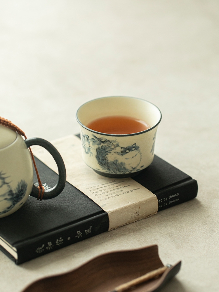 Blue Cat Ceramic Tea Cup 100ml