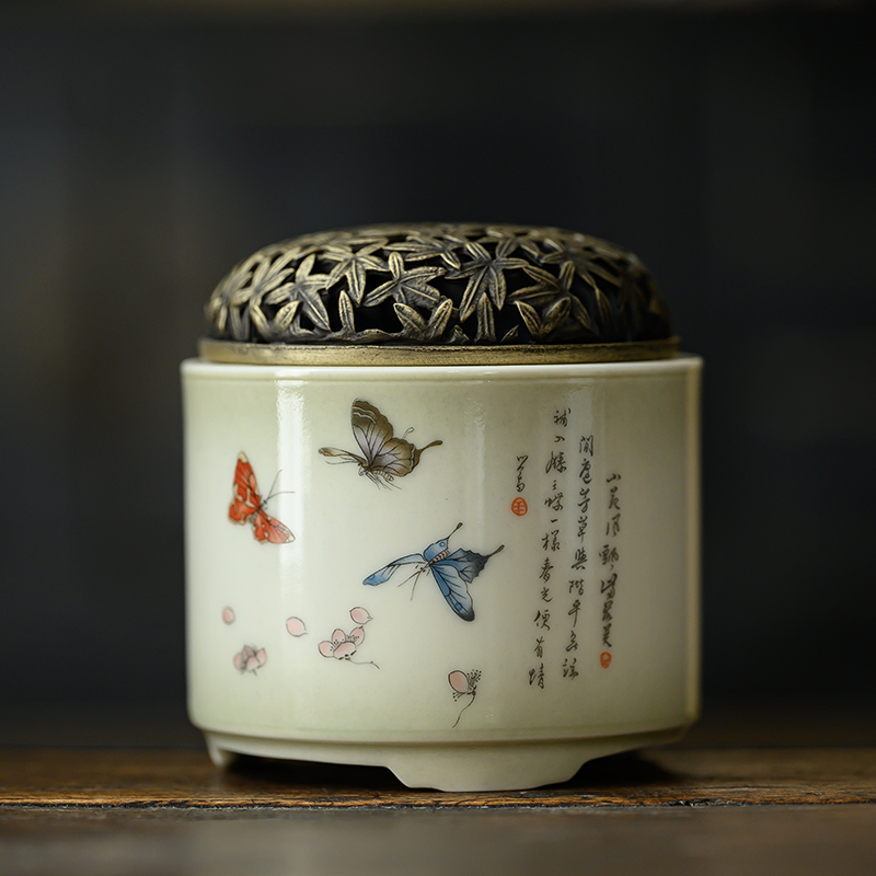 Ceramic Incense Burner with Brass Cover 6 Patterns Available