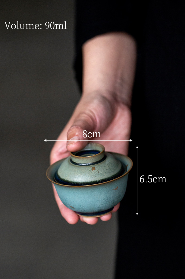 Vintage Style Stoneware Gaiwan, Handmade Fambe Blaze Tea Set 90ml