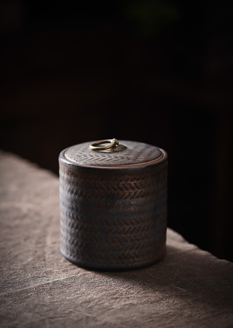 Stoneware Tea Canister 350ml, Japanese Style Rust-Glazed