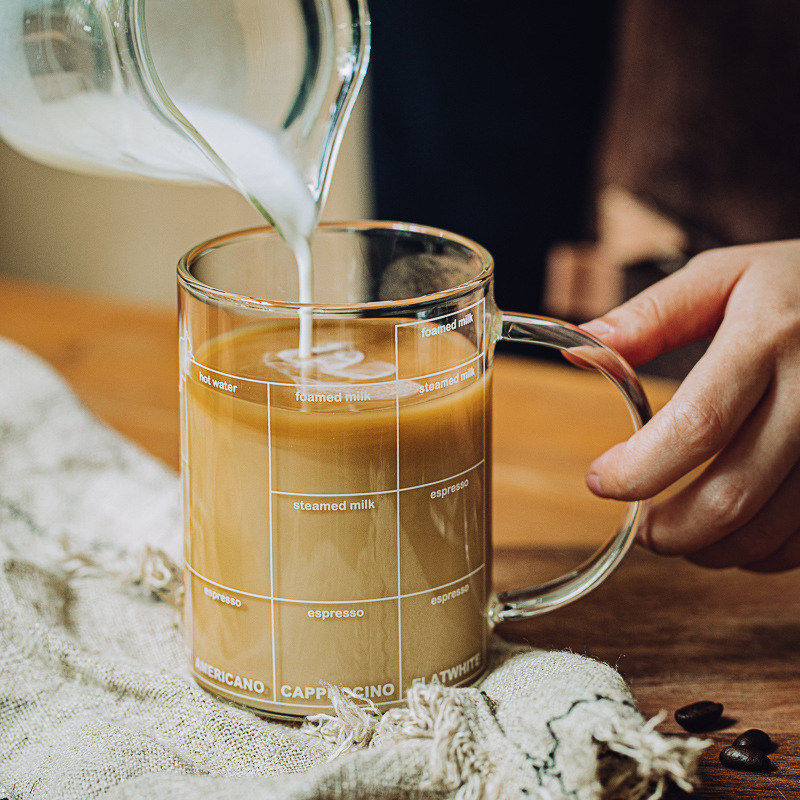 Cat Glass Mug with Coffee Measurement Markings 430ml