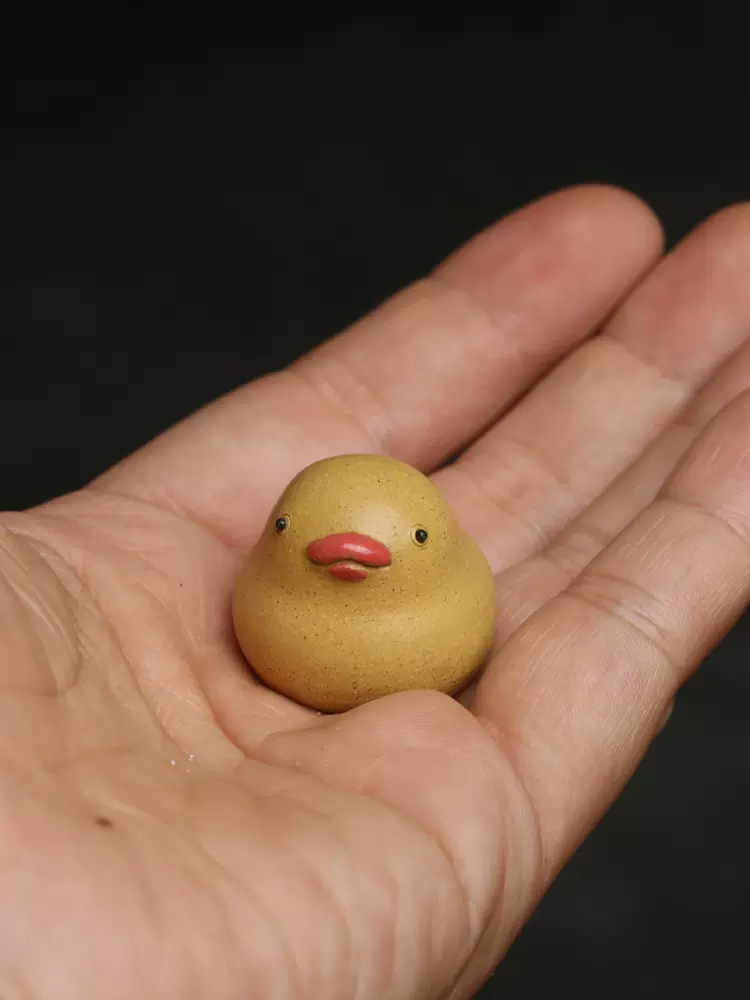 Mini Yellow Duck Figurine, Ceramic Duck Tea Pet