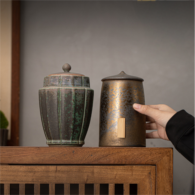 Rust-Glazed Tea Canister 2 Styles Large Volume