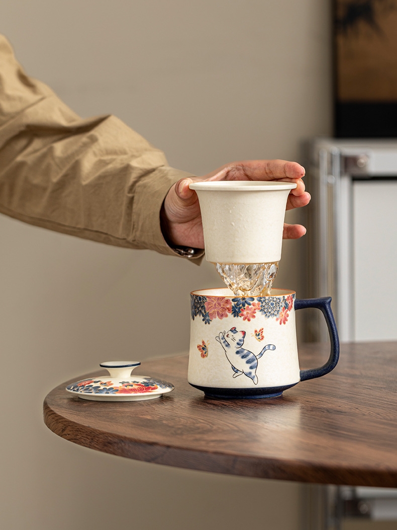 [Copy]White Cat Ceramic Mug with Strainer 320ml