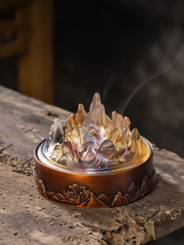Glowing Moutain Incense Burner, Metal Burner+Glass Cover, Boshan Lu Incense Burner