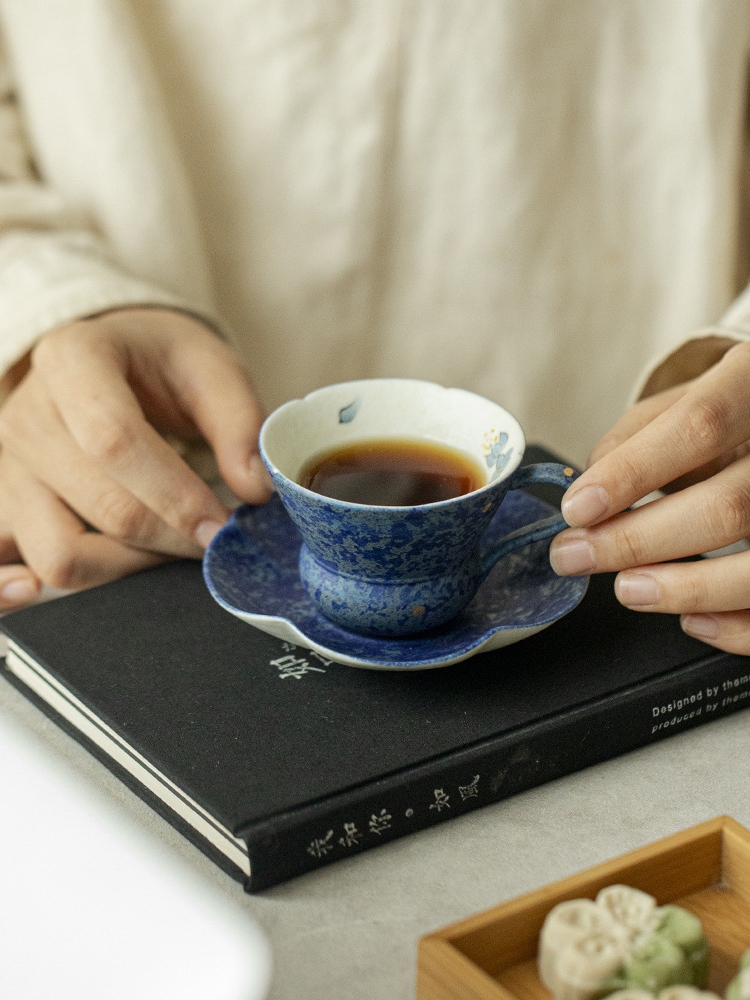 Blue Mug with Saucer 80ml, Butterfly