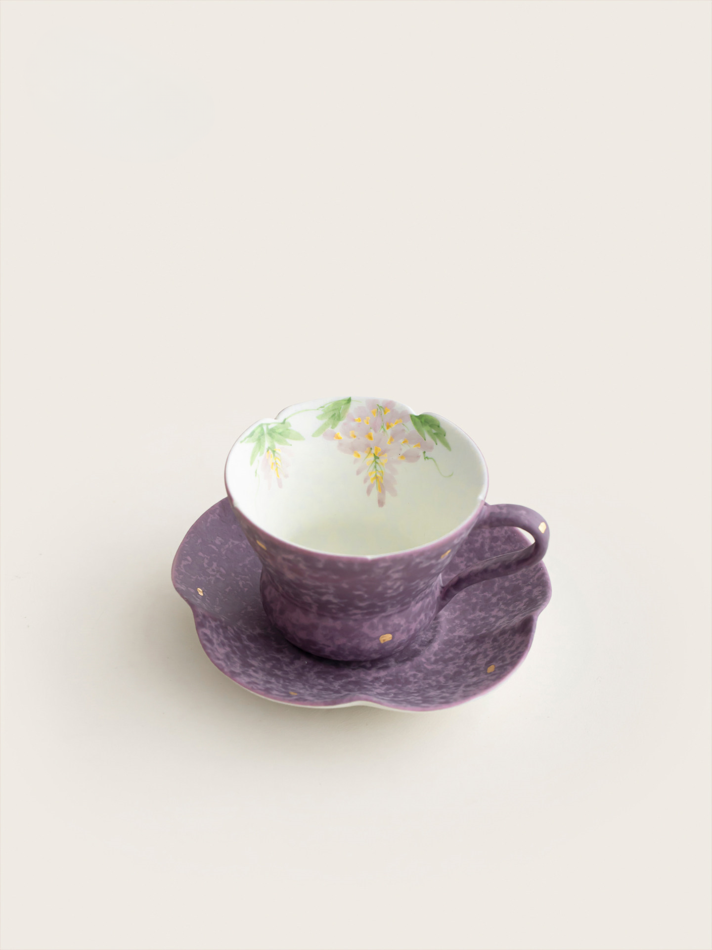 Purple Mug with Saucer 80ml, Wisterias