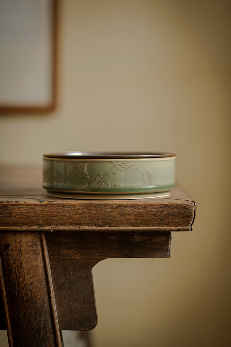Celadon Tea Tray Plum Blossom Pattern, Kung Fu Tea Pot Holder Trivet