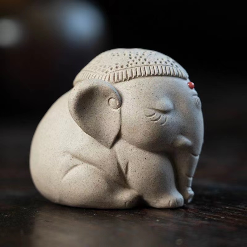 Baby White Elephant Figurine, Handmade Ceramic Tea Pet, Made of Yixing Zisha Clay