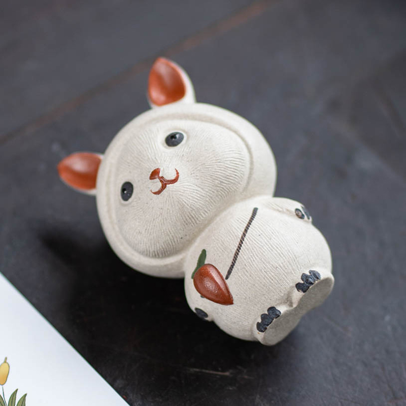Handmade Tea Pet Set, Ceramic Rabbit Figurine, Made of Yixing Zisha Clay