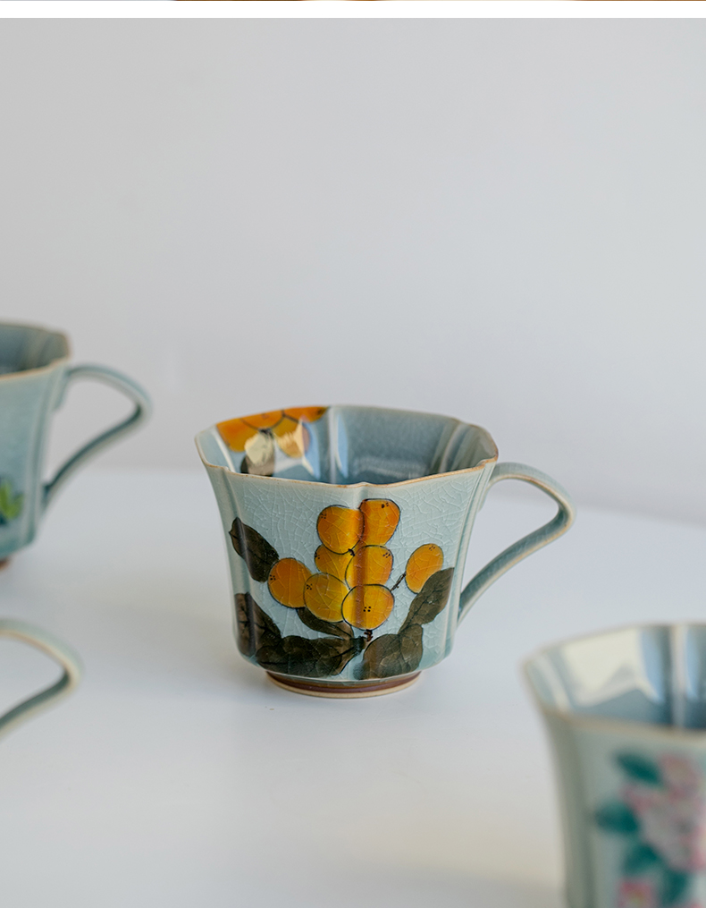 Flower Pattern Mug 180ml, Ice Crackle Porcelain Tea Cup Cappuccino Mug